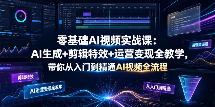 零基础AI视频实战课:AI生成+剪辑特效+运营变现全教学,带你从入门到精通AI视频全流程 - 图片1