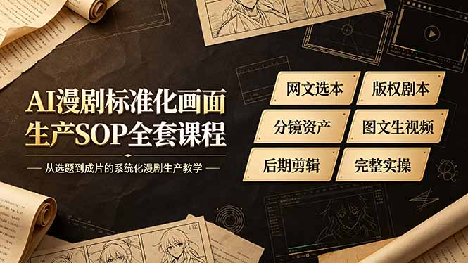 AI漫剧标准化画面生产SOP全套课程，网文选本版权剧本分镜资产全覆盖，图文生视频后期剪辑完整实操教学-休闲学社