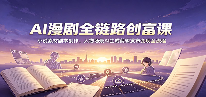 AI漫剧全链路创富课:小说素材剧本创作,人物场景AI生成剪辑发布变现全流程-休闲学社