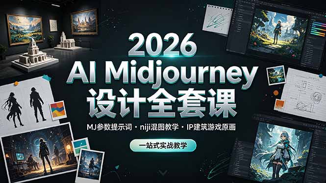 2026 AI Midjourney设计全套课，MJ参数提示词niji混图教学，IP建筑游戏原画一站式实战教学-休闲学社