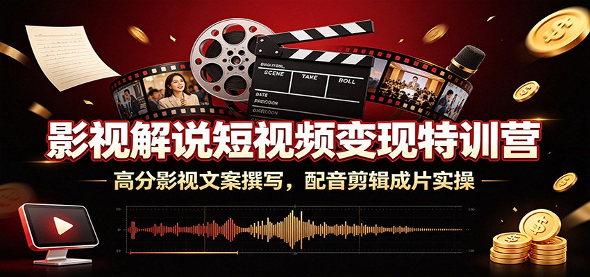 影视解说短视频变现特训营：高分影视文案撰写，配音剪辑成片实操-休闲学社