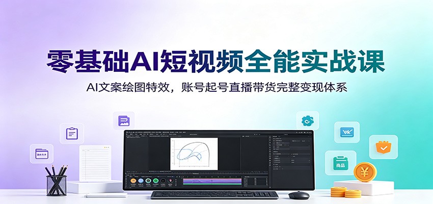零基础AI短视频全能实战课：AI文案绘图特效，账号起号直播带货完整变现体系-休闲学社