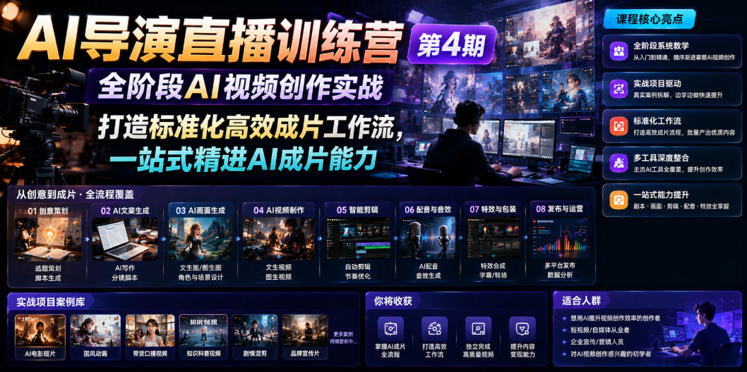 AI导演直播训练营第4期|全阶段AI视频创作实战,打造标准化高效成片工作流,一站式精进AI成片能力 - 图片1