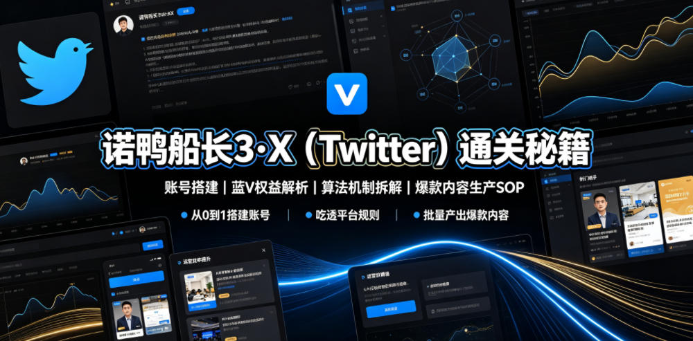 诺鸭船长3·X(Twitter)通关秘籍，涵盖账号搭建、蓝V权益解析、算法机制拆解及爆款内容生产SOP-休闲学社