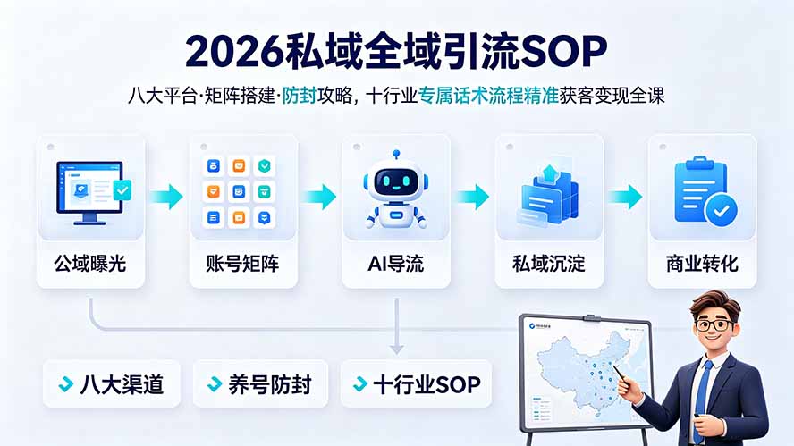 2026私域全域引流SOP｜八大平台·矩阵搭建·防封攻略，十行业专属话术流程精准获客变现全课-休闲学社