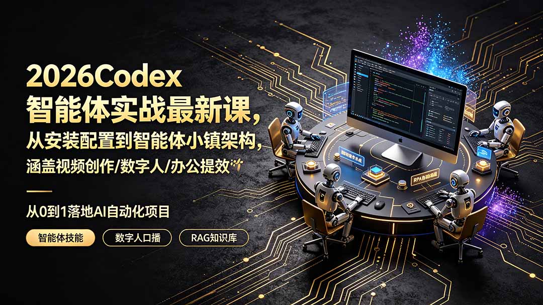 2026Codex智能体实战最新课，从安装配置到智能体小镇架构，涵盖视频创作/数字人/办公提效全技能-休闲学社