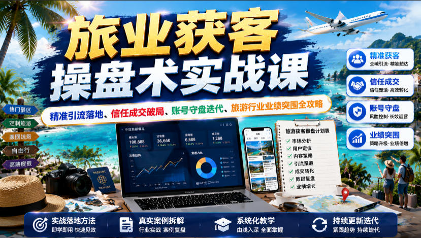 旅业获客操盘术实战课｜精准引流落地、信任成交破局、账号守盘迭代、旅游行业业绩突围全攻略-休闲学社