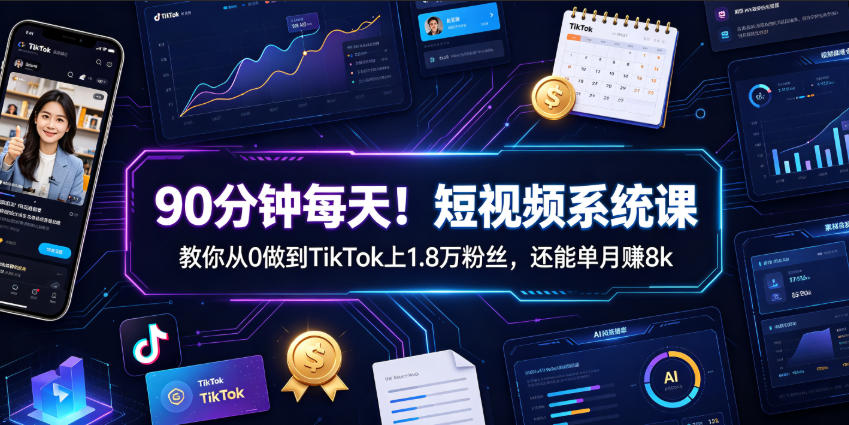 90分钟每天！短视频系统课教你从0做到TikTok上1.8万粉丝，还能单月賺8k【原创双语字幕】-休闲学社