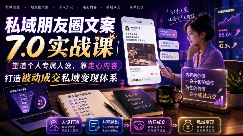 私域朋友圈文案7.0实战课｜塑造个人专属人设，靠走心内容打造被动成交私域变现体系-休闲学社
