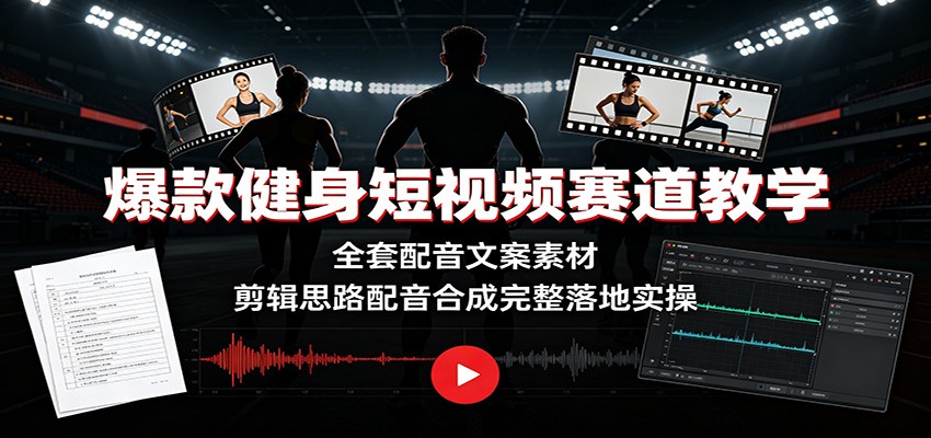 爆款健身短视频赛道教学：全套配音文案素材，剪辑思路配音合成完整落地实操-休闲学社