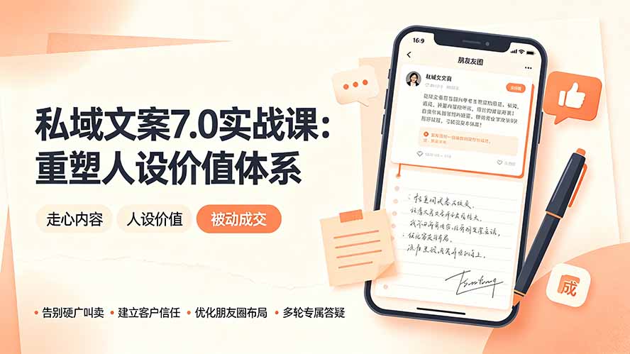 私域文案实战课7.0：重塑人设价值体系｜-告别硬广推销×走心内容×自我价值塑造，实现被动成交-休闲学社