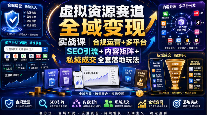 虚拟资源实战课：合规运营+SEO引流+私域成交全套玩法