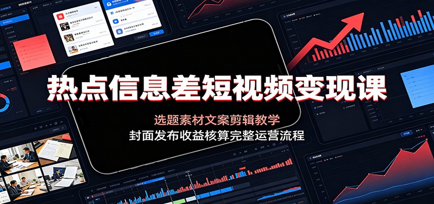 热点信息差短视频变现课：选题素材剪辑教学，完整运营流程