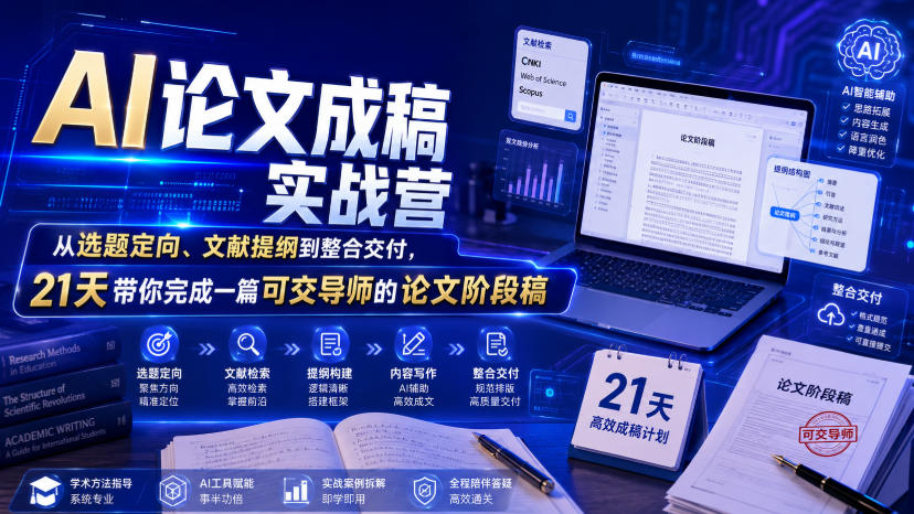 21天AI论文成稿实战营：从选题到交付，完成可交导师的阶段稿