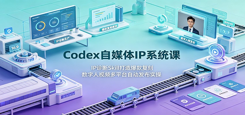 Codex自媒体IP系统课：IP诊断Skill打造爆款复刻，数字人视频多平台自动发布实操-休闲学社