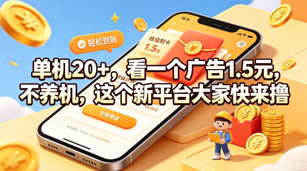 单机20+，看一个广告1.5米，不养机，这个新平台大家快来撸【揭秘】-休闲学社
