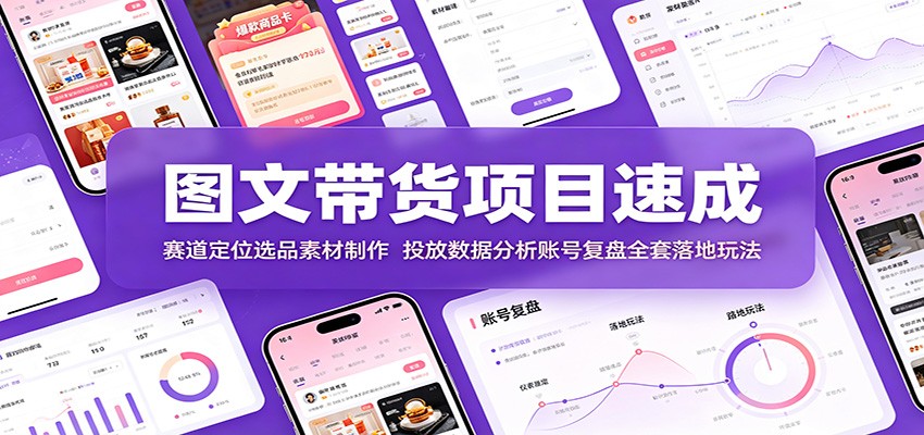 图文带货项目速成：赛道定位选品素材制作，投放数据分析账号复盘全套落地玩法-休闲学社