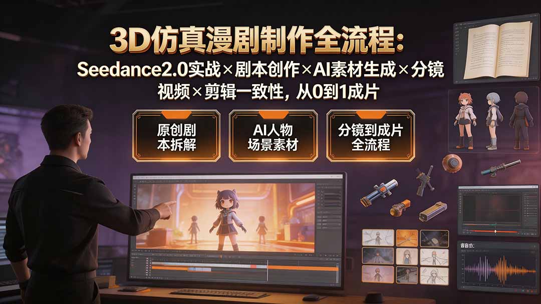 3D仿真漫剧制作全流程：Seedance2.0实战×AI素材×分镜视频×剪辑一致性