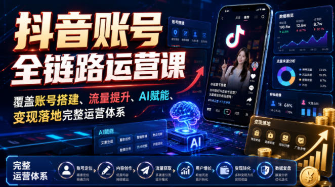 抖音账号全链路运营课：从搭建到变现完整体系