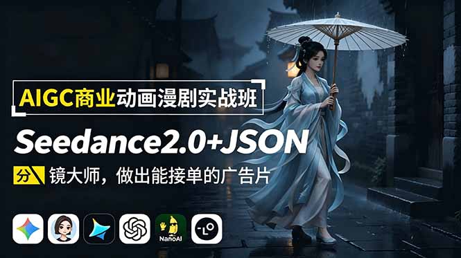 AIGC商业动画实战班：Seedance2.0+JSON分镜大师，轻松接单广告片