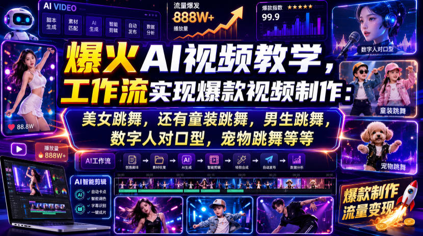 AI视频教学：零基础制作爆款舞蹈视频，美女/童装/宠物全覆盖
