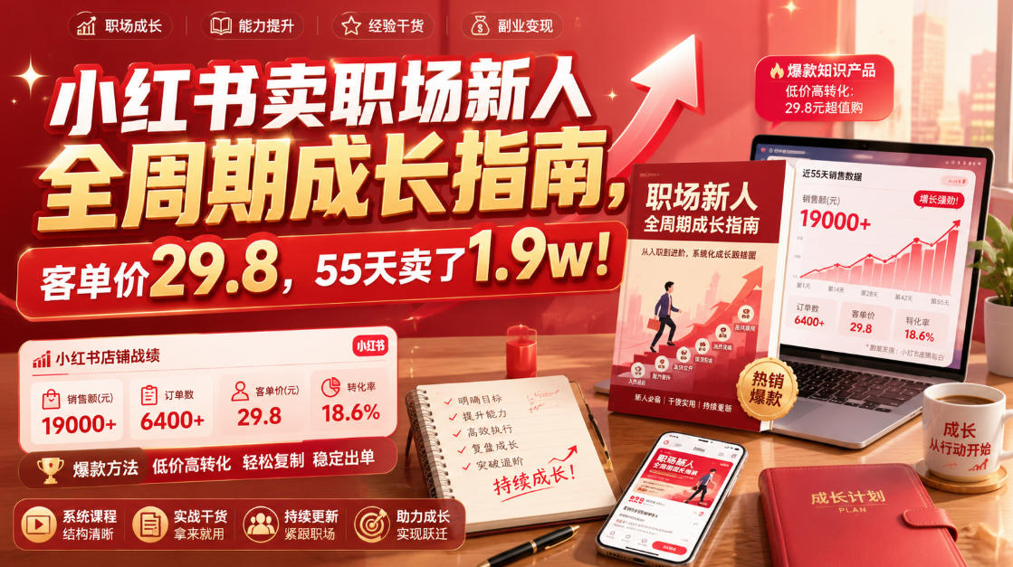 小红书卖职场新人指南55天变现1.9万，零基础副业攻略