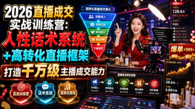 2026直播成交训练营：人性话术+高转化框架，打造千万级主播