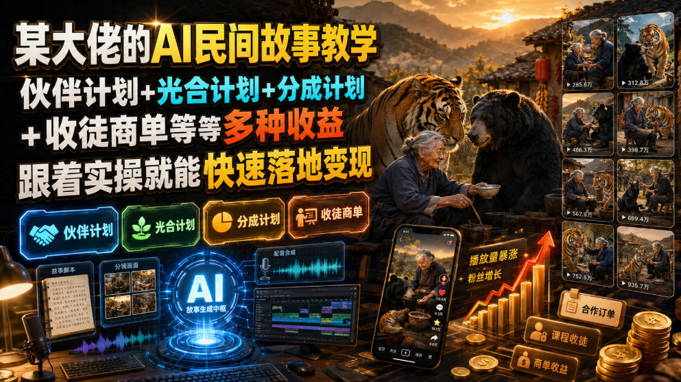 AI民间故事教学：伙伴计划+光合计划+分成计划，跟着实操快速落地变现