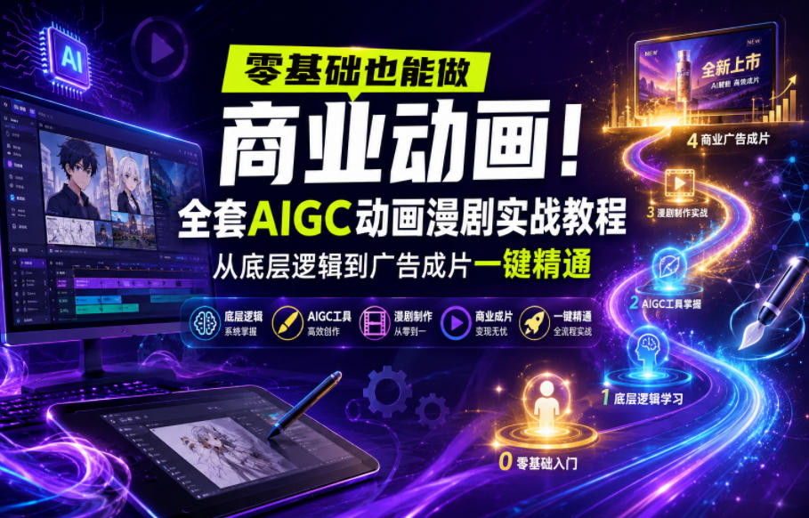零基础商业动画教程：AIGC动画漫剧实战，从底层到广告成片