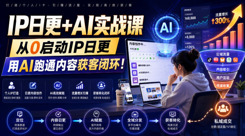 IP日更+AI实战课：从0启动个人IP，用AI跑通内容获客闭环