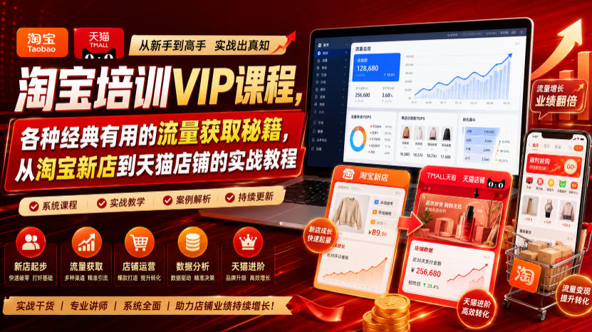 淘宝培训VIP课程，各种经典有用的流量获取秘籍，从淘宝新店到天猫店铺的实战教程(更新7月)-休闲学社