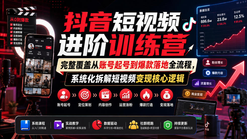抖音短视频进阶训练营：从起号到爆款的系统化变现全流程