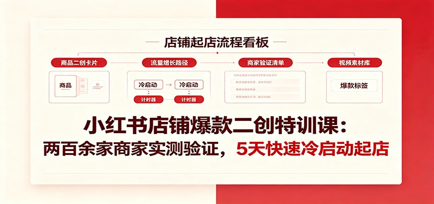 小红书店铺爆款二创特训课：两百余家商家实测验证，5天快速冷启动起店-休闲学社