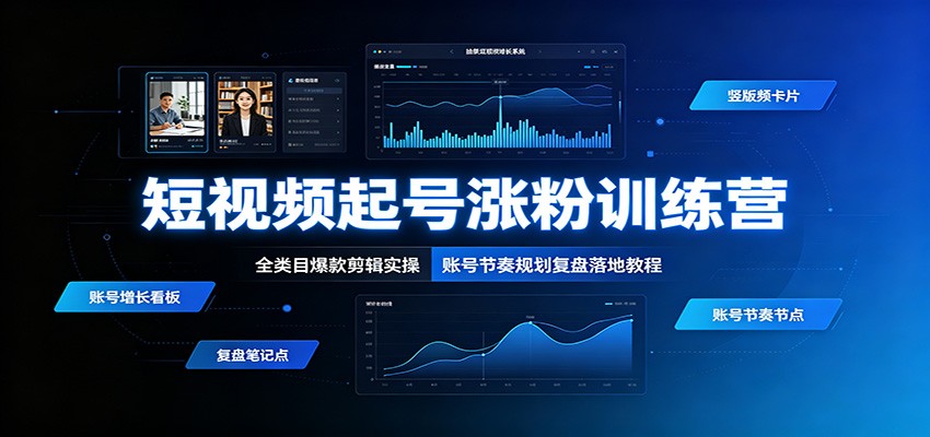 短视频起号涨粉训练营：全类目爆款剪辑实操，账号节奏规划复盘落地教程-休闲学社