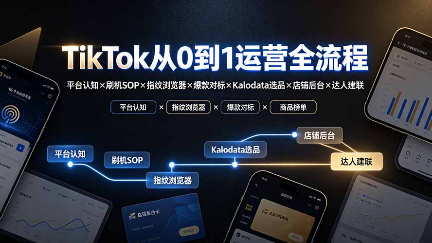 TikTok从0到1运营全流程：平台认知×刷机SOP×指纹浏览器×爆款对标×Kalodata选品×店铺后台×达人建联-休闲学社