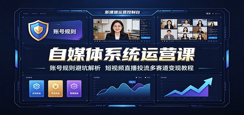 自媒体系统运营课：账号规则避坑解析，短视频直播投流多赛道变现教程-休闲学社