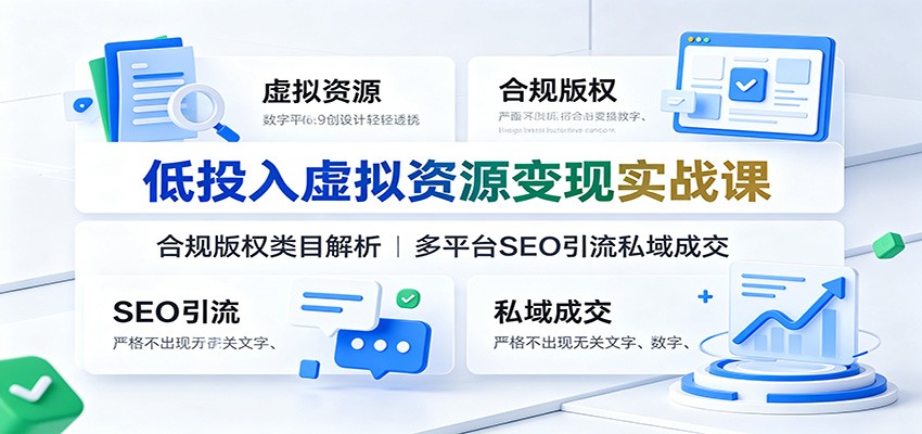 低投入虚拟资源变现实战课：合规版权类目解析，多平台SEO引流私域成交-休闲学社