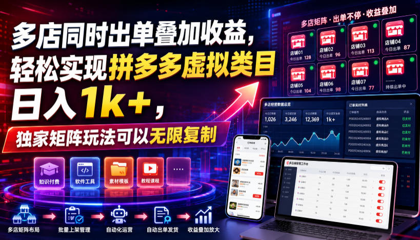 多店同时出单叠加收益，轻松实现拼多多虚拟类目日入1k+，独家矩阵玩法可以无限复制【揭秘】-休闲学社