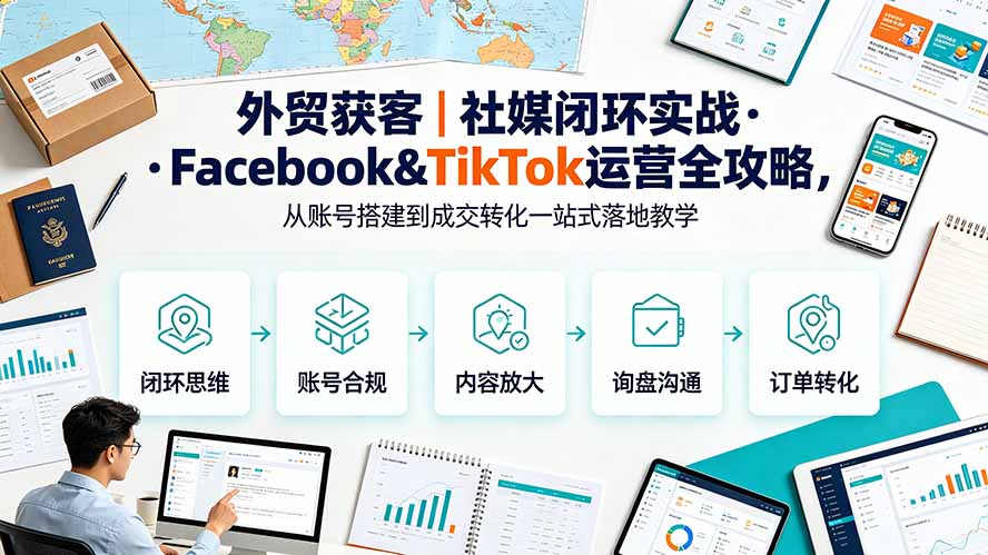外贸获客｜社媒闭环实战·Facebook&TikTok运营全攻略，从账号搭建到成交转化一站式落地教学-休闲学社
