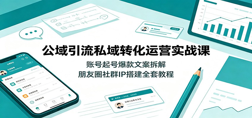 公域引流私域转化运营实战课：账号起号爆款文案拆解，朋友圈社群IP搭建全套教程-休闲学社