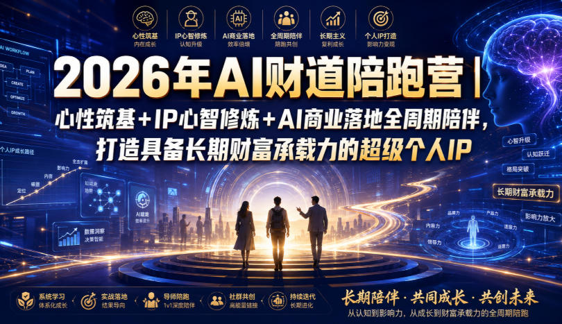 2026年AI财道陪跑营｜心性筑基+IP心智修炼+AI商业落地全周期陪伴，打造具备长期财富承载力的超级个人IP-休闲学社