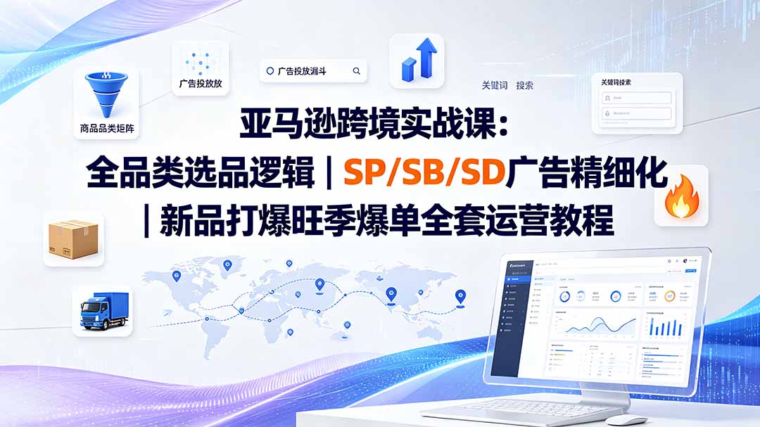 亚马逊跨境实战课-更新：全品类选品逻辑｜SP/SB/SD广告精细化｜新品打爆旺季爆单全套运营教程-休闲学社