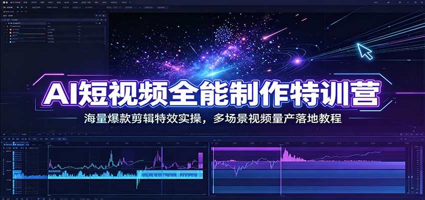 AI短视频全能制作特训营：海量爆款剪辑特效实操，多场景视频量产落地教程-休闲学社