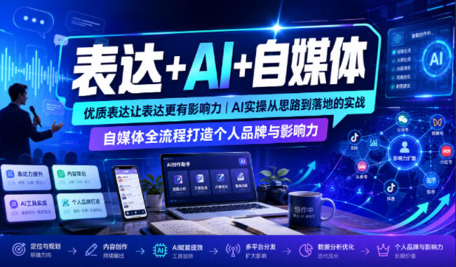 表达+AI+自媒体，优质表达让表达更有影响力|AI实操从思路到落地的实战|自媒体全流程打造个人品牌与影响力-休闲学社