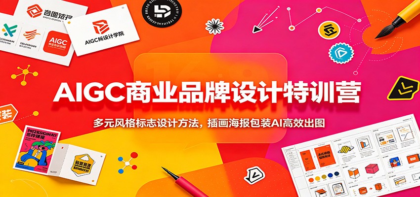 AIGC商业品牌设计特训营：多元风格标志设计方法，插画海报包装AI高效出图-休闲学社