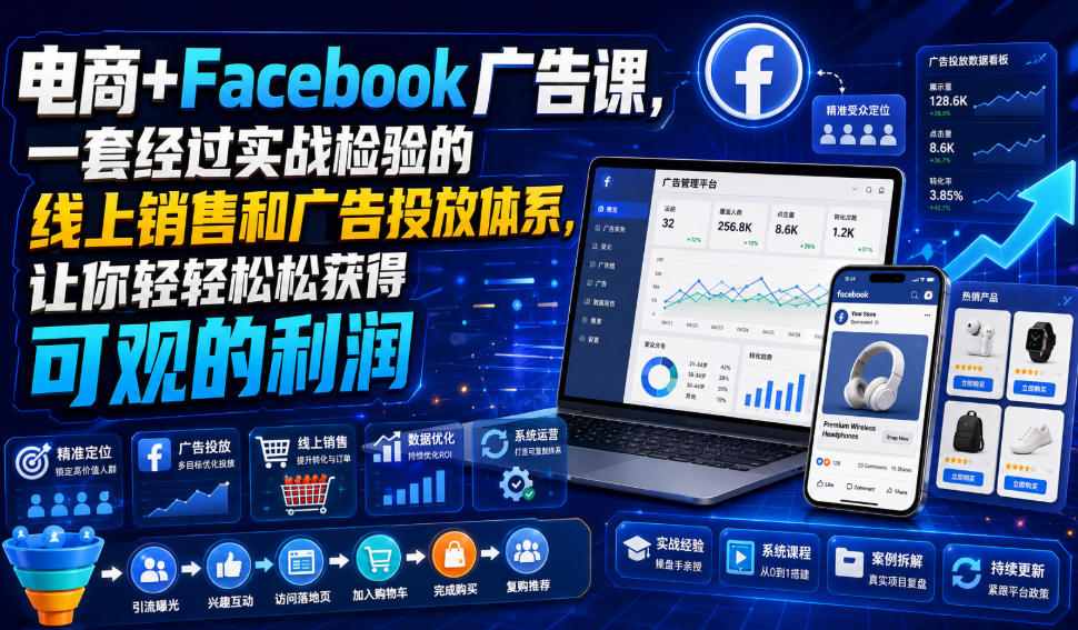 电商+Facebook广告课，一套经过实战检验的线上销售和广告投放体系，让你轻轻松松获得可观的利润【原创双语字幕】-休闲学社
