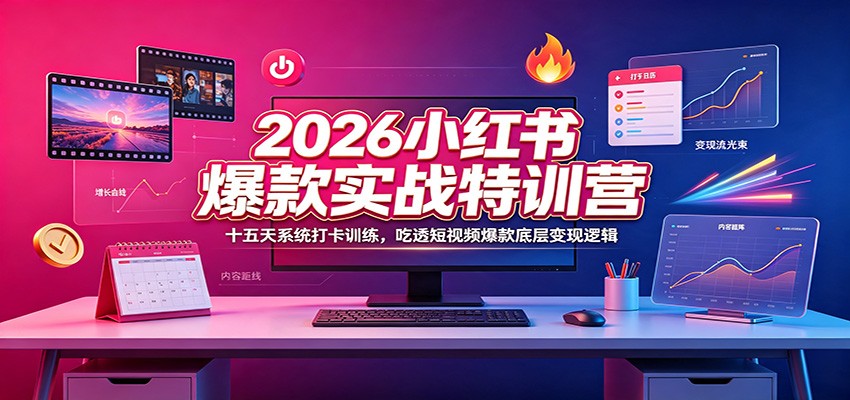 2026小红书爆款实战特训营：十五天系统打卡训练，吃透短视频爆款底层变现逻辑-休闲学社