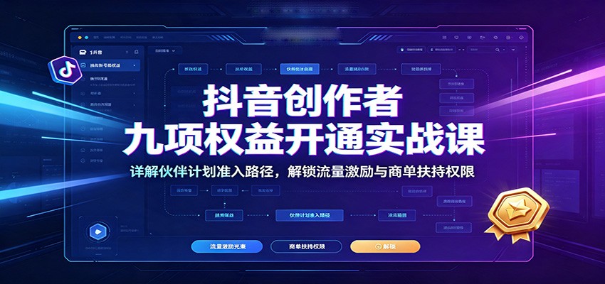 抖音创作者九项权益开通实战课：详解伙伴计划准入路径，解锁流量激励与商单扶持权限-休闲学社