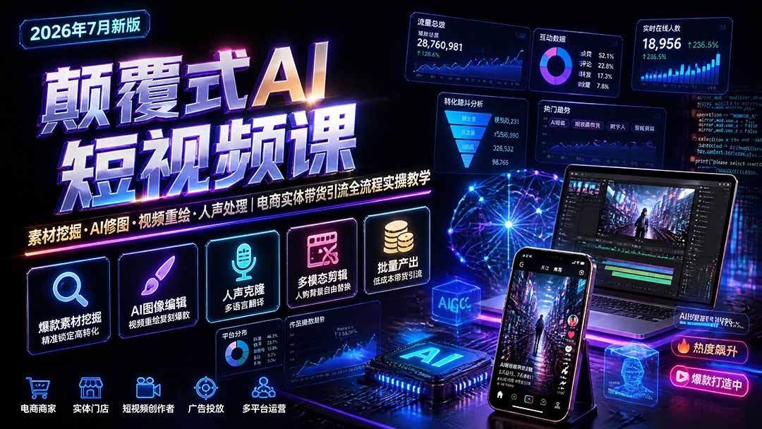 颠覆式AI短视频课|素材挖掘,AI修图,视频重绘,人声处理|电商实体带货引流全流程实操教学-休闲学社