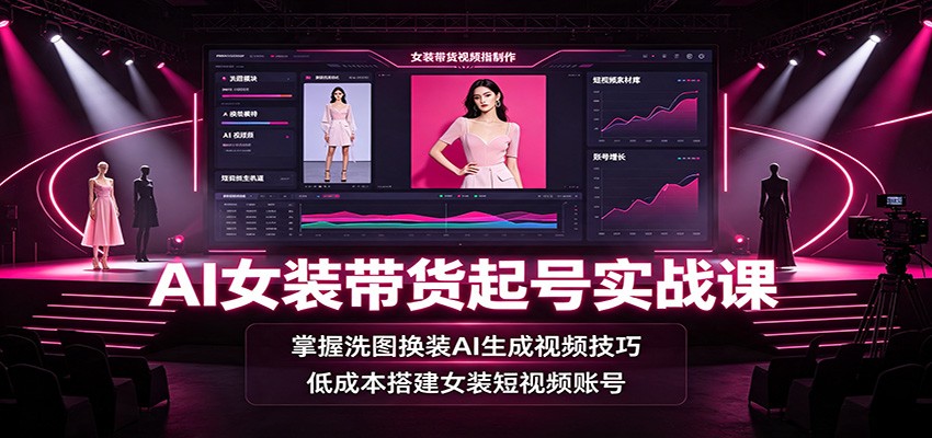 AI女装带货起号实战课:掌握洗图换装AI生成视频技巧,低成本搭建女装短视频账号-休闲学社